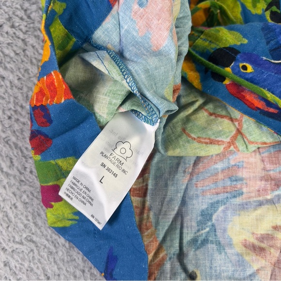 Farm Rio Sunny Day Linen Blend Mini Dress Women Large Blue Tropical Lace Up Back - Picture 7 of 10